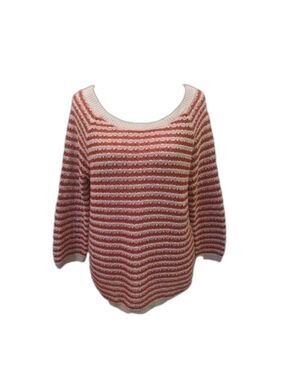 Loft Size M loose knit striped pullover cotton sweater. Multi season coral cream